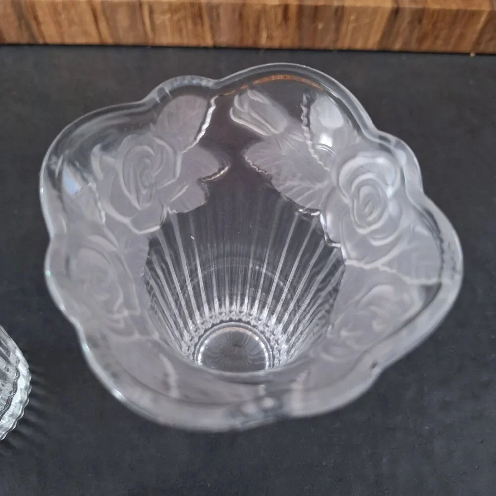 Studio Nova‎ Japan Etched Crystal Pair Floral Vase Set Of 2 Matching Vintage